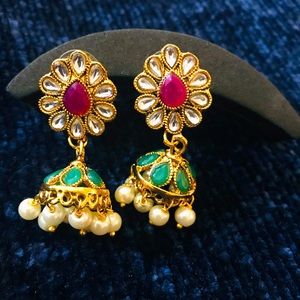 Gold plated earrings, Indian traditional jewelry
